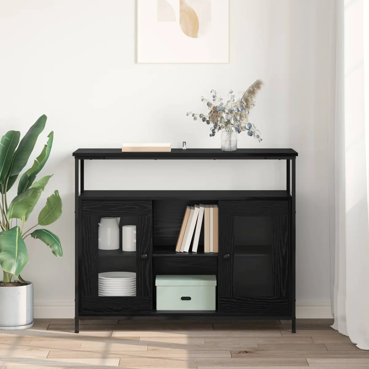 Black Oak Engineered Wood Storage Sideboard