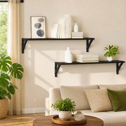 Durable Black Floating Wall Shelves 80 x 15 x 15.5 cm