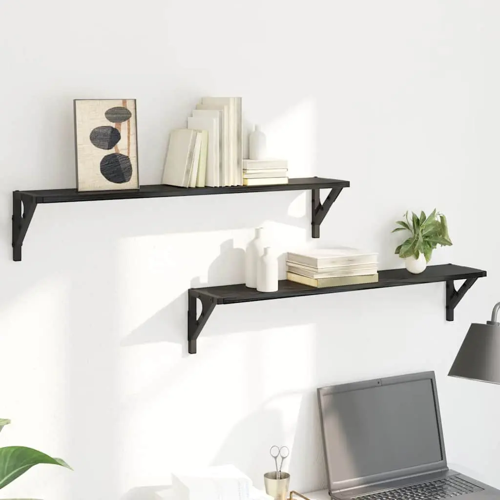 Wall Shelves Engineered Wood 80 x 15 x 15.5 cm Black 2 pcs