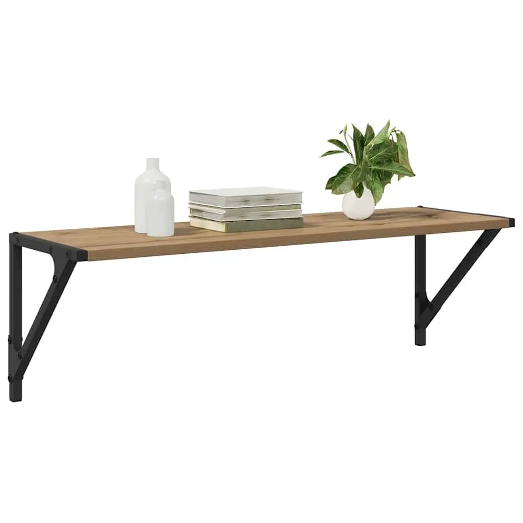 Engineered Wood Brown Floating Wall Shelves with Metal Frame