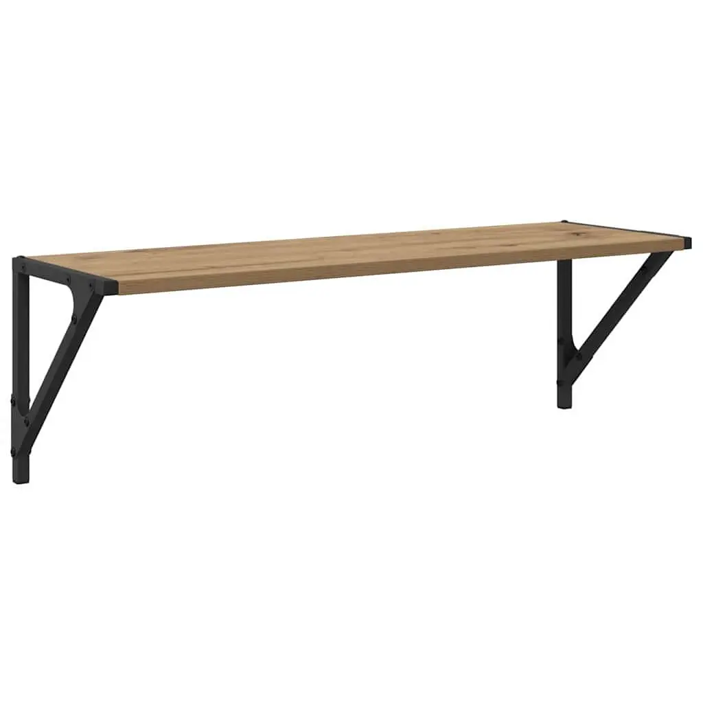Engineered Wood Brown Floating Wall Shelves with Metal Frame