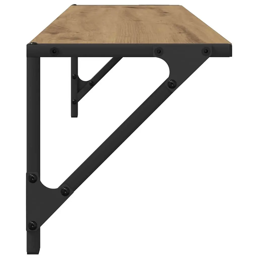Engineered Wood Brown Floating Wall Shelves with Metal Frame