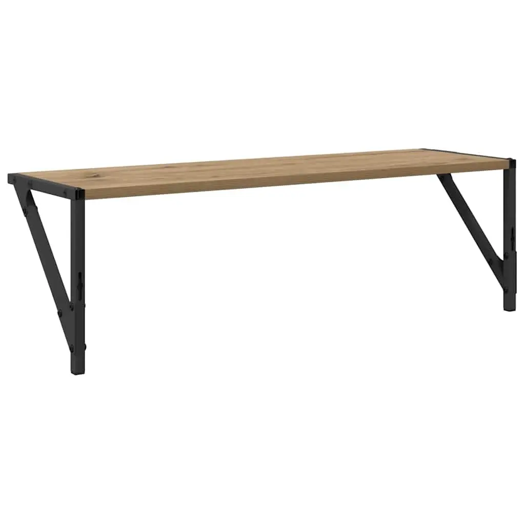 Engineered Wood Brown Floating Wall Shelves with Metal Frame