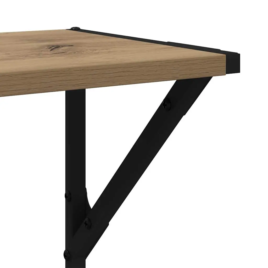 Engineered Wood Brown Floating Wall Shelves with Metal Frame
