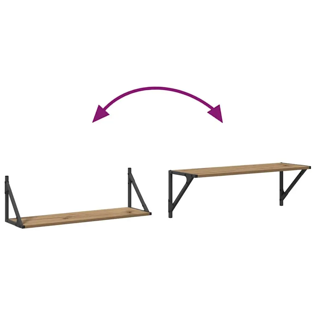 Engineered Wood Brown Floating Wall Shelves with Metal Frame