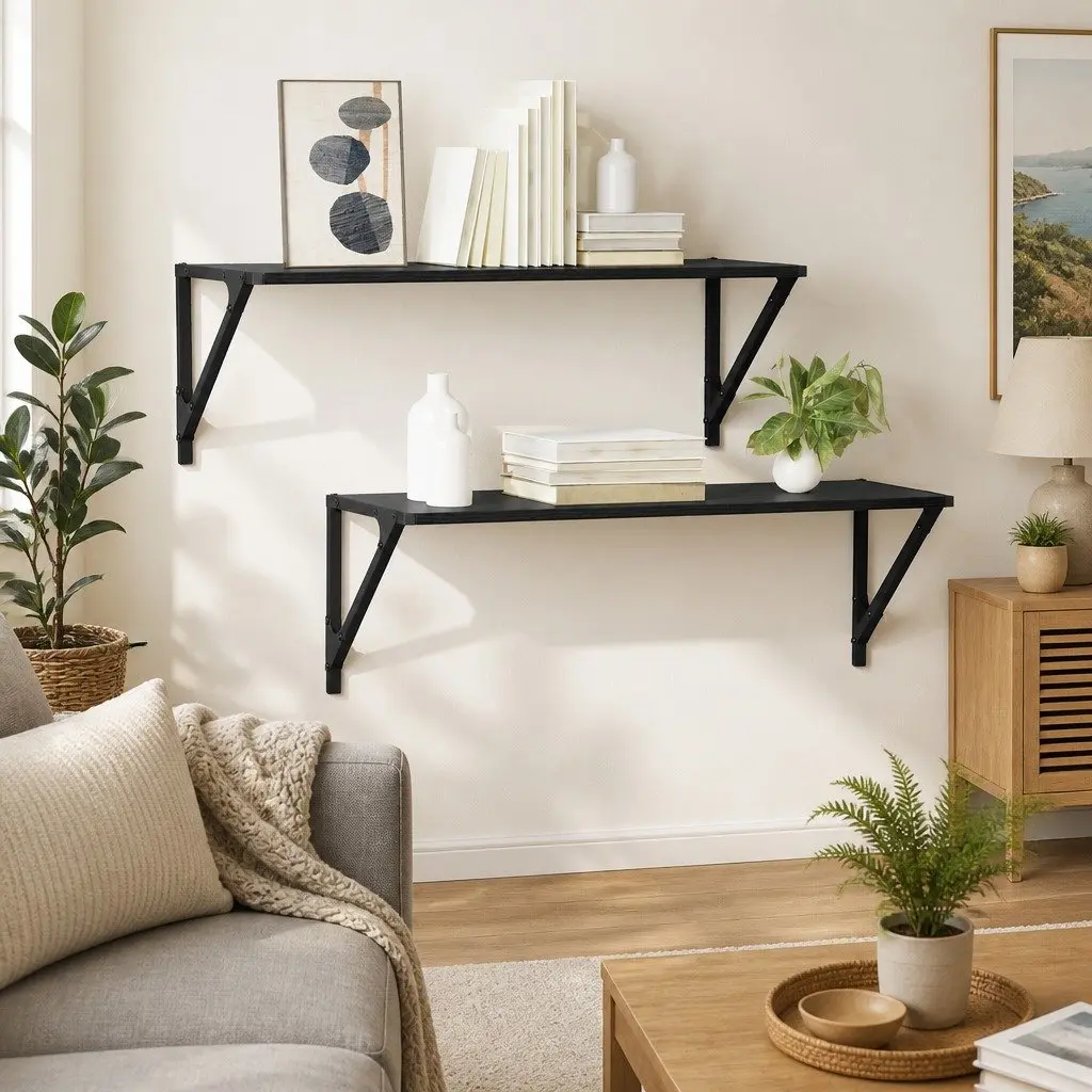 Black Wall Shelves 2 pcs, 80 x 25 x 25.5 cm