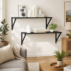 Durable Black Wall Shelves 2 pcs, 80 x 25 x 25.5 cm