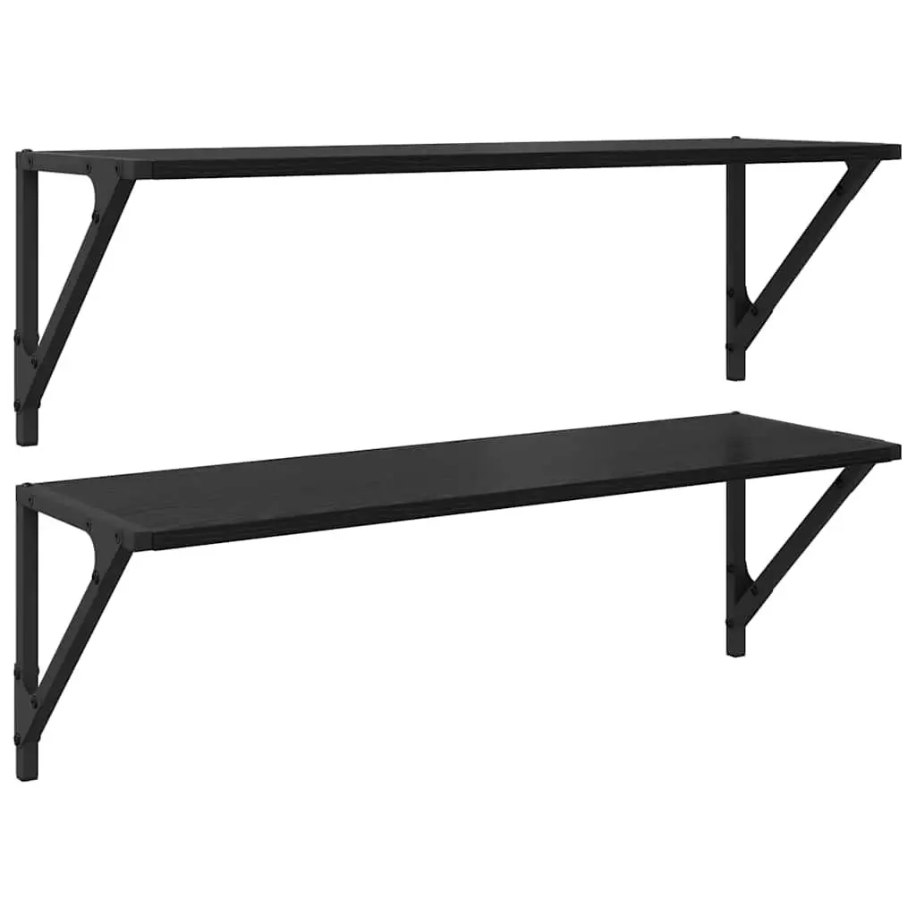 Black Wall Shelves 2 pcs, 80 x 25 x 25.5 cm