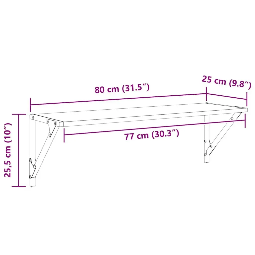 Black Wall Shelves 2 pcs, 80 x 25 x 25.5 cm