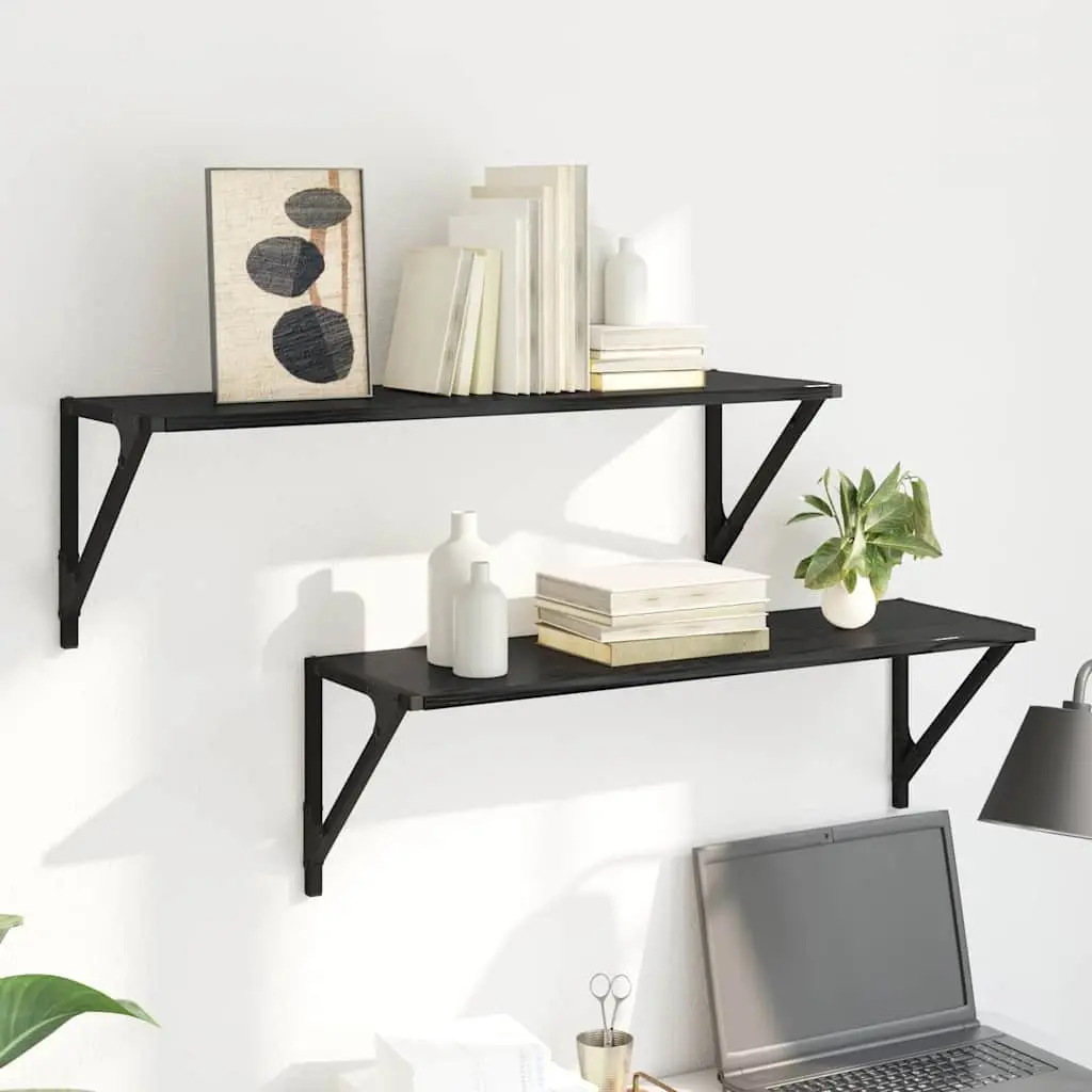 Black Wall Shelves 2 pcs, 80 x 25 x 25.5 cm