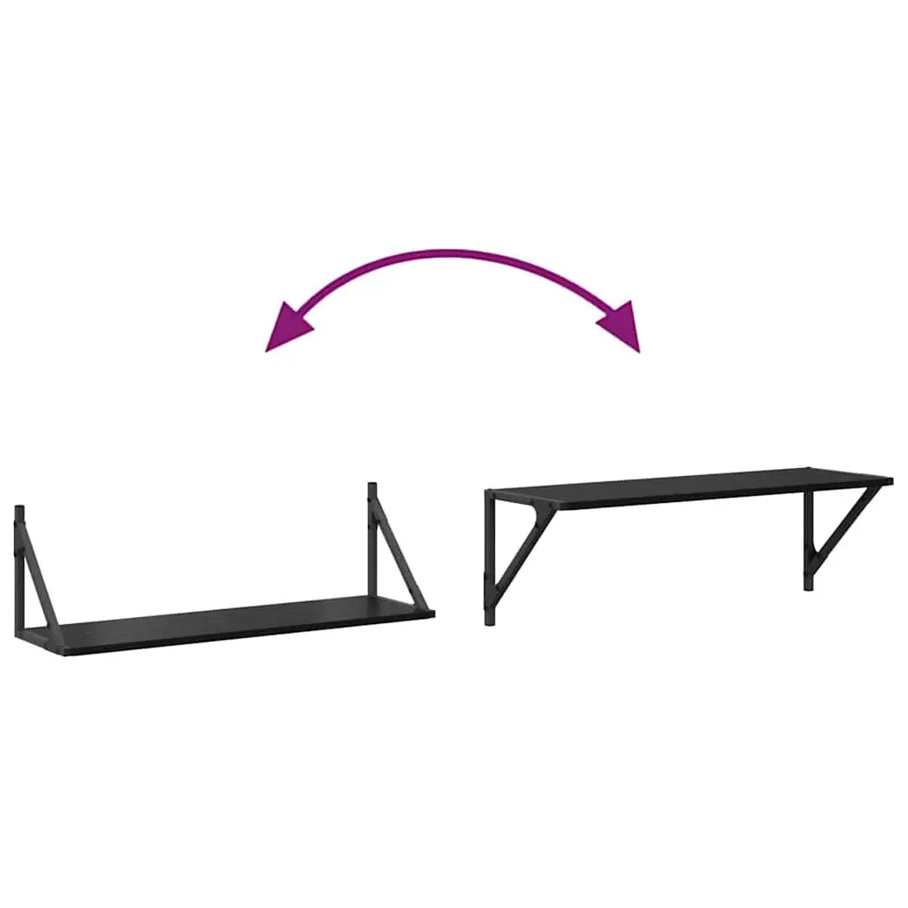 Black Wall Shelves 2 pcs, 80 x 25 x 25.5 cm
