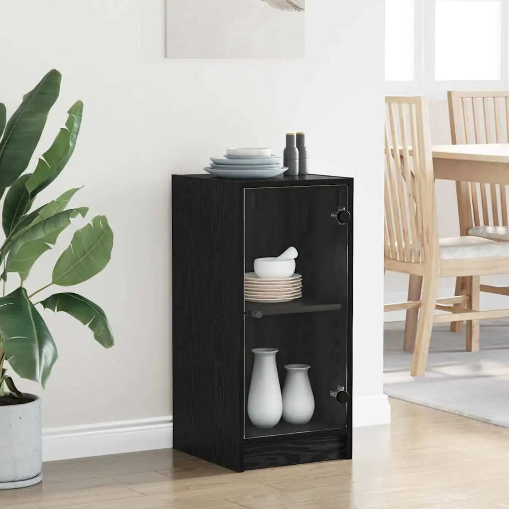 Sideboard Engineered Wood 35 x 37 x 76 cm Black with Glass Doors