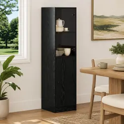Sturdy Black Oak Highboard for Dining and Kitchen Storage