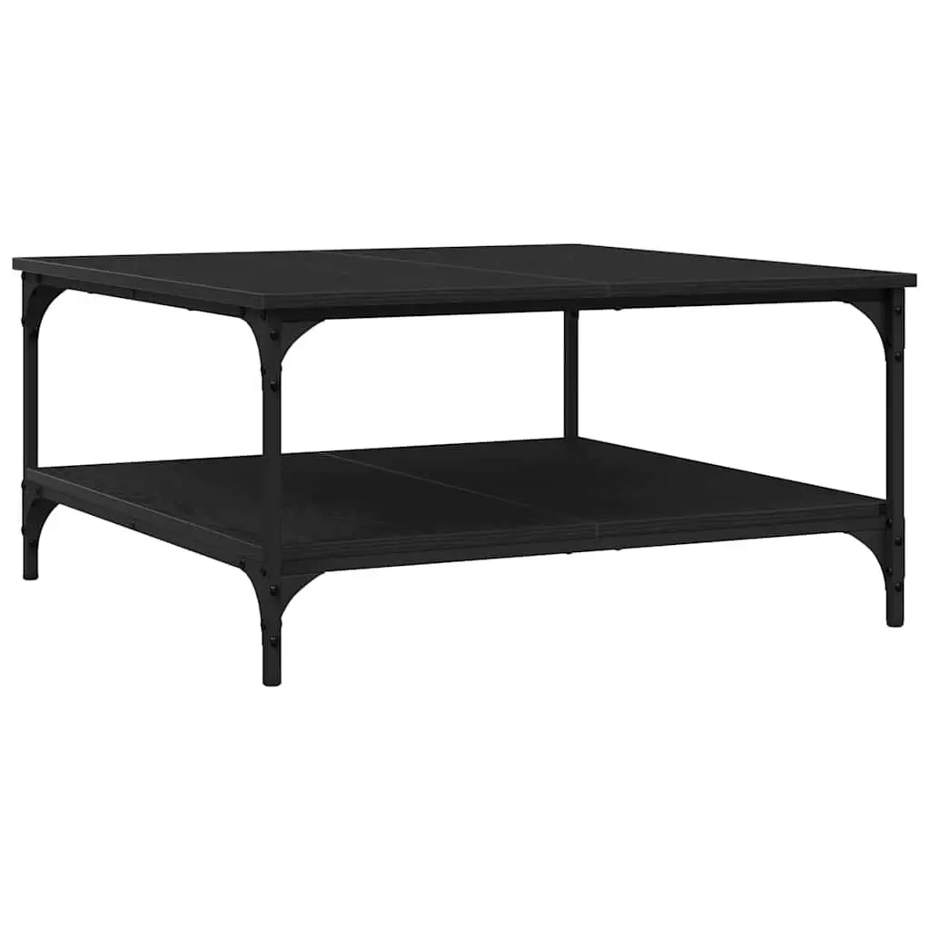 Black Industrial Coffee Table with Storage Shelves