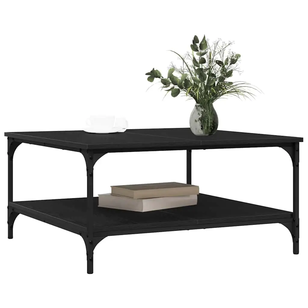Black Industrial Coffee Table with Storage Shelves