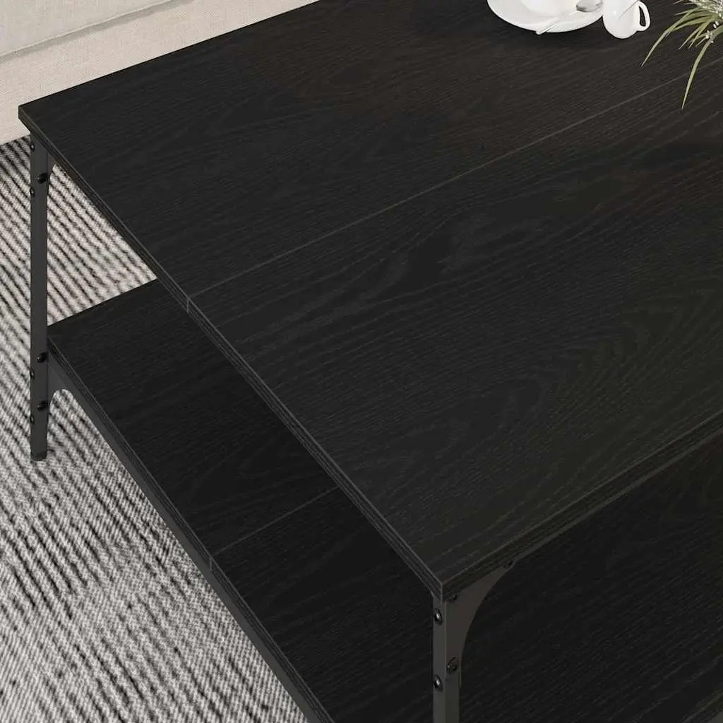 Black Industrial Coffee Table with Storage Shelves