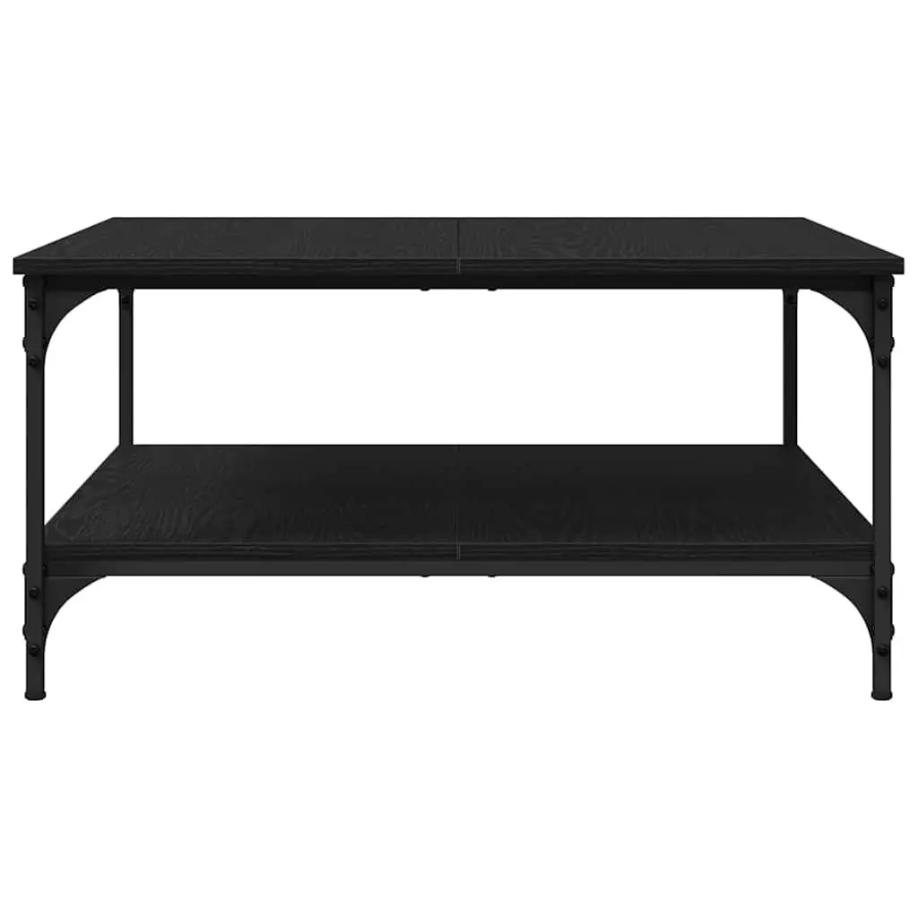 Black Industrial Coffee Table with Storage Shelves