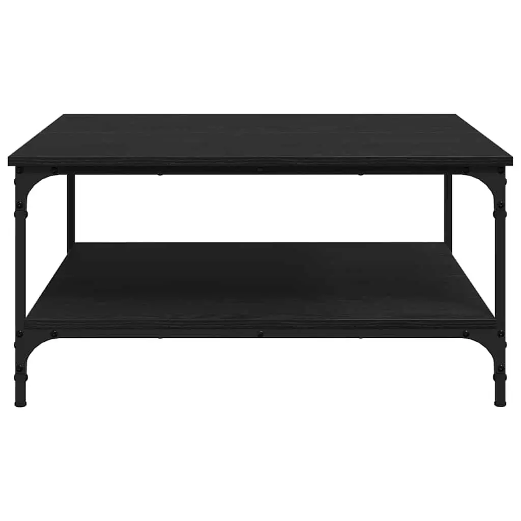 Black Industrial Coffee Table with Storage Shelves