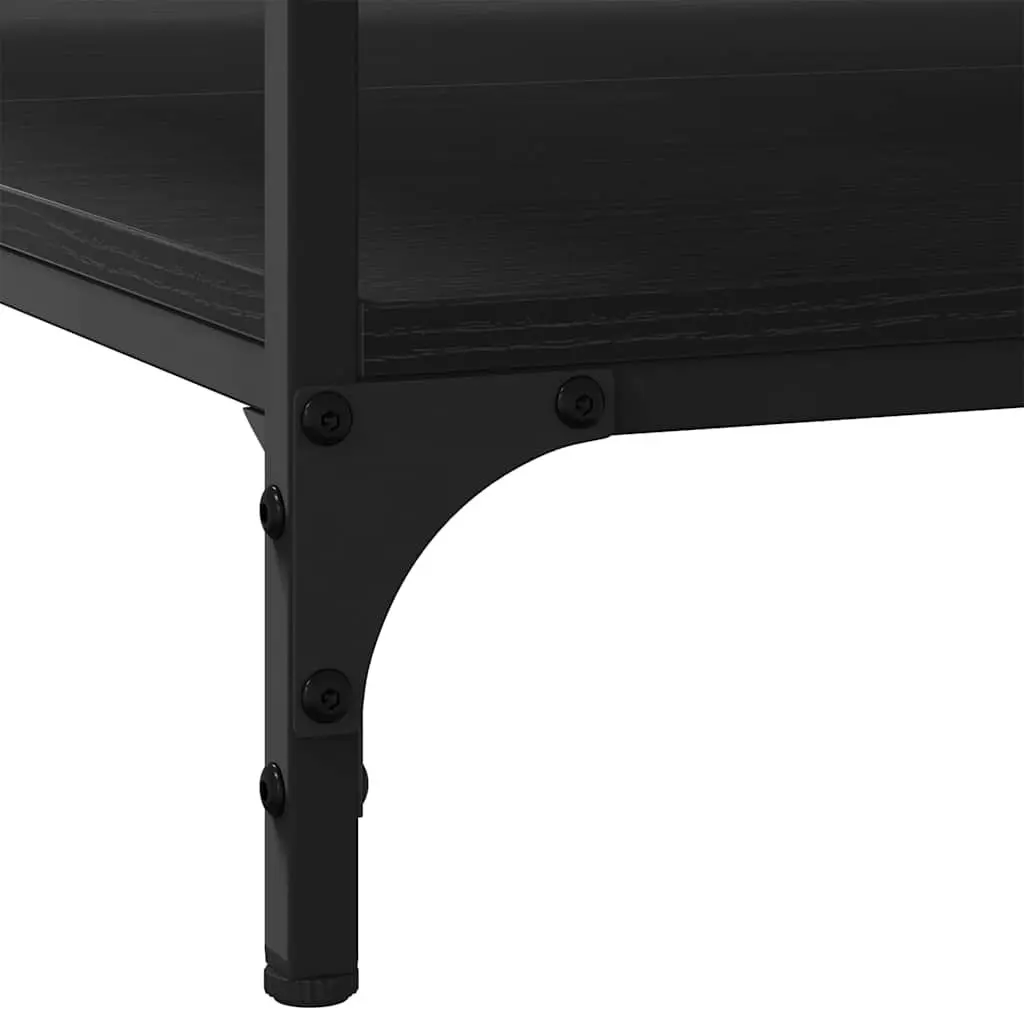 Black Industrial Coffee Table with Storage Shelves