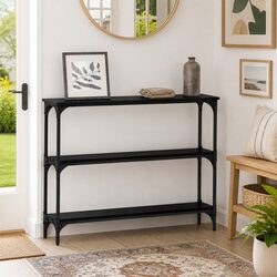 Stylish Black Oak Console Table with Metal Legs