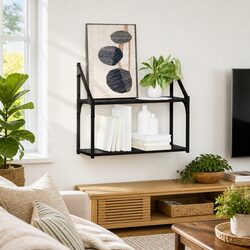 Black Oak Engineered Wood Wall Shelf for Display