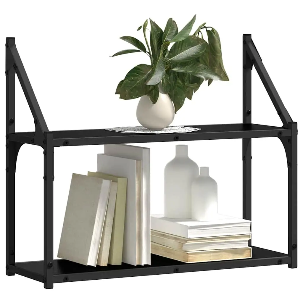 Black Oak Engineered Wood Wall Shelf for Display