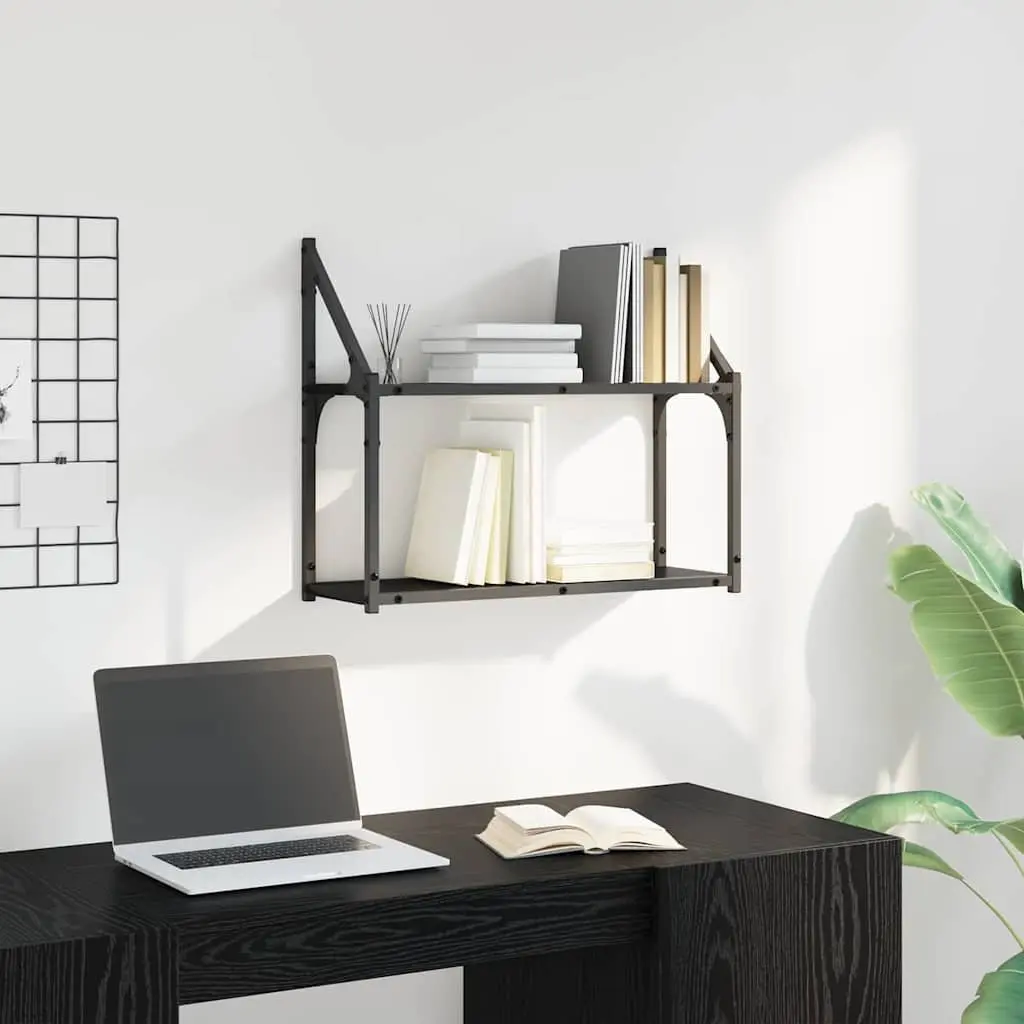 Black Oak Engineered Wood Wall Shelf for Display