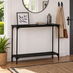 Durable Black Engineered Wood Console Table for Display