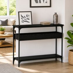 Black Oak Console Table with Industrial Design