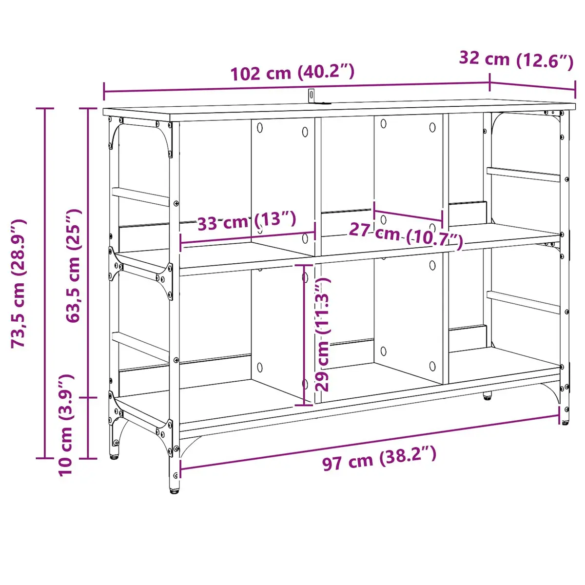 Black Oak Sideboard with Ample Storage 102 x 32 x 73.5 cm
