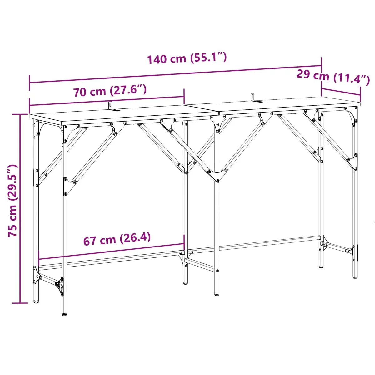 Black Oak Console Table 140cm with Steel Frame
