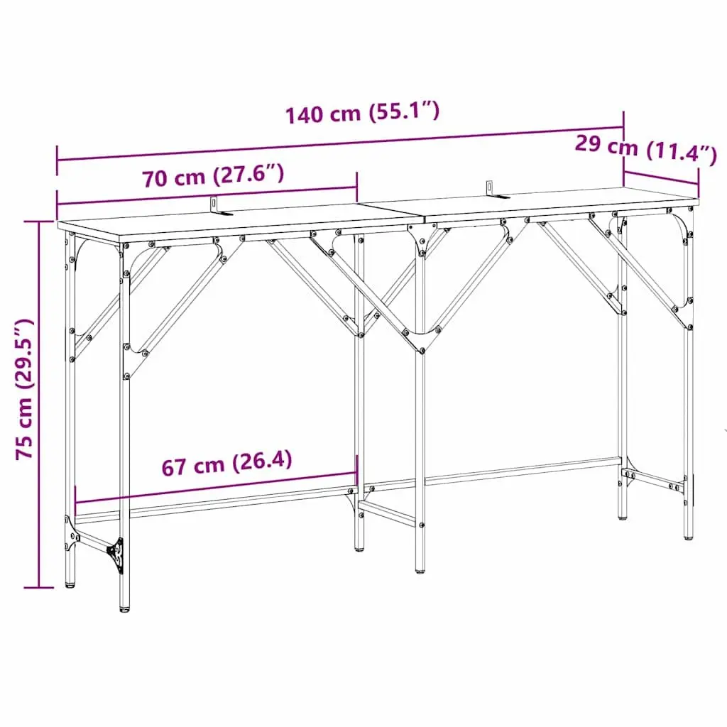 Black Oak Console Table 140cm with Steel Frame