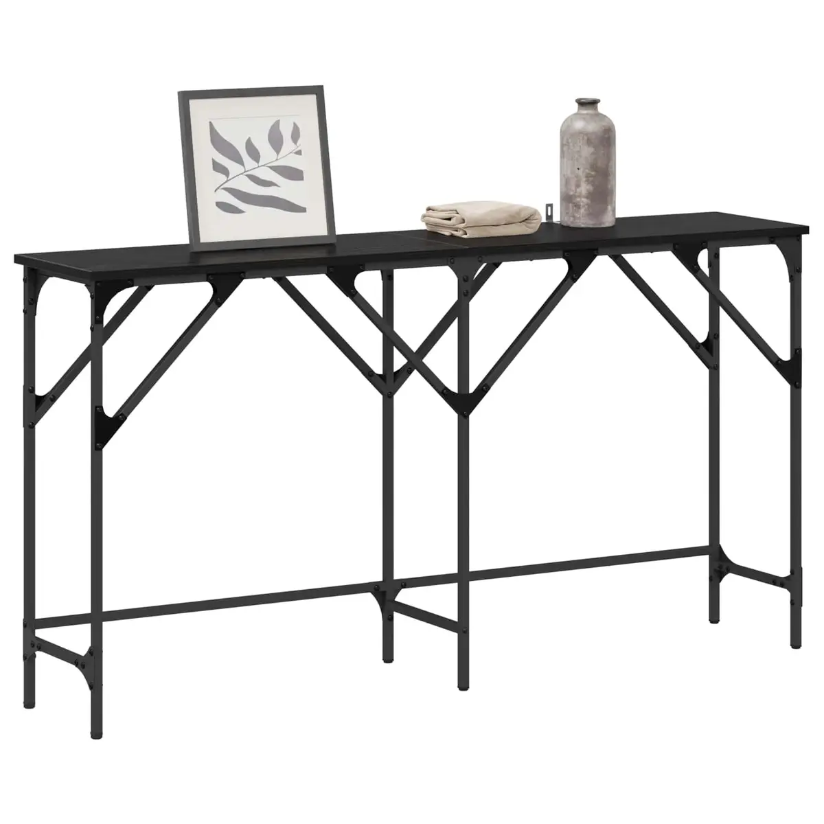 Black Oak Console Table 140cm with Steel Frame