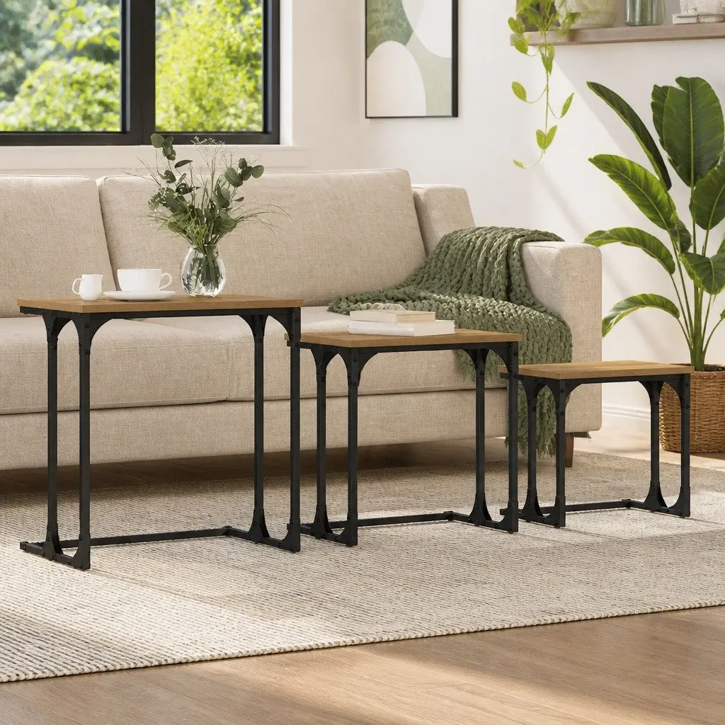 Industrial Style 3-Piece Nesting Coffee Table Set