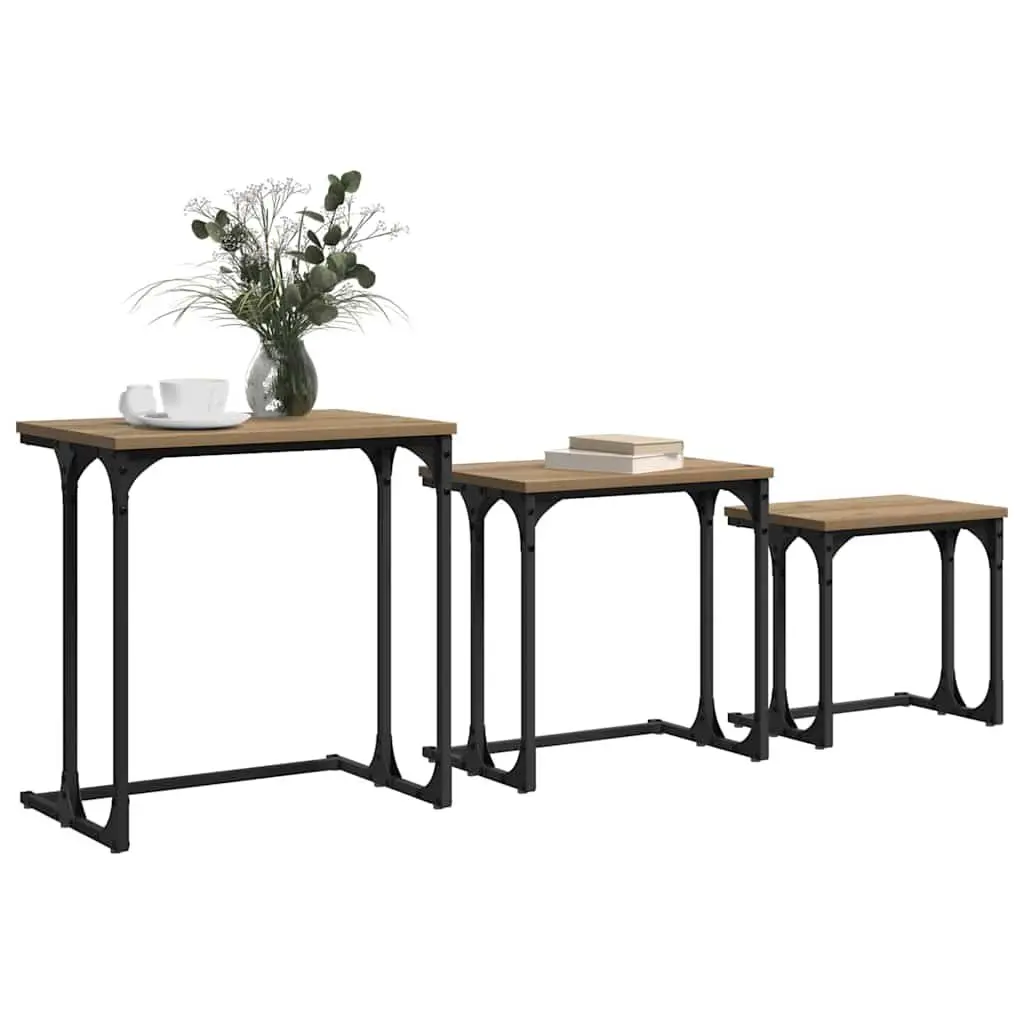 Industrial Style 3-Piece Nesting Coffee Table Set