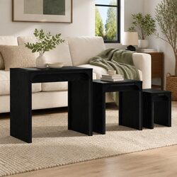3-Piece Black Oak Nesting Coffee Table Set for Modern Spaces