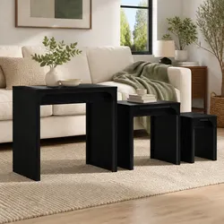 3-Piece Black Oak Nesting Coffee Table Set for Modern Spaces