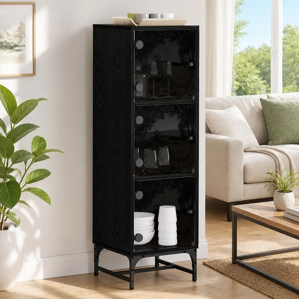 Black Sideboard Modern Storage Cabinet Dining Room Buffet Furniture Engineered