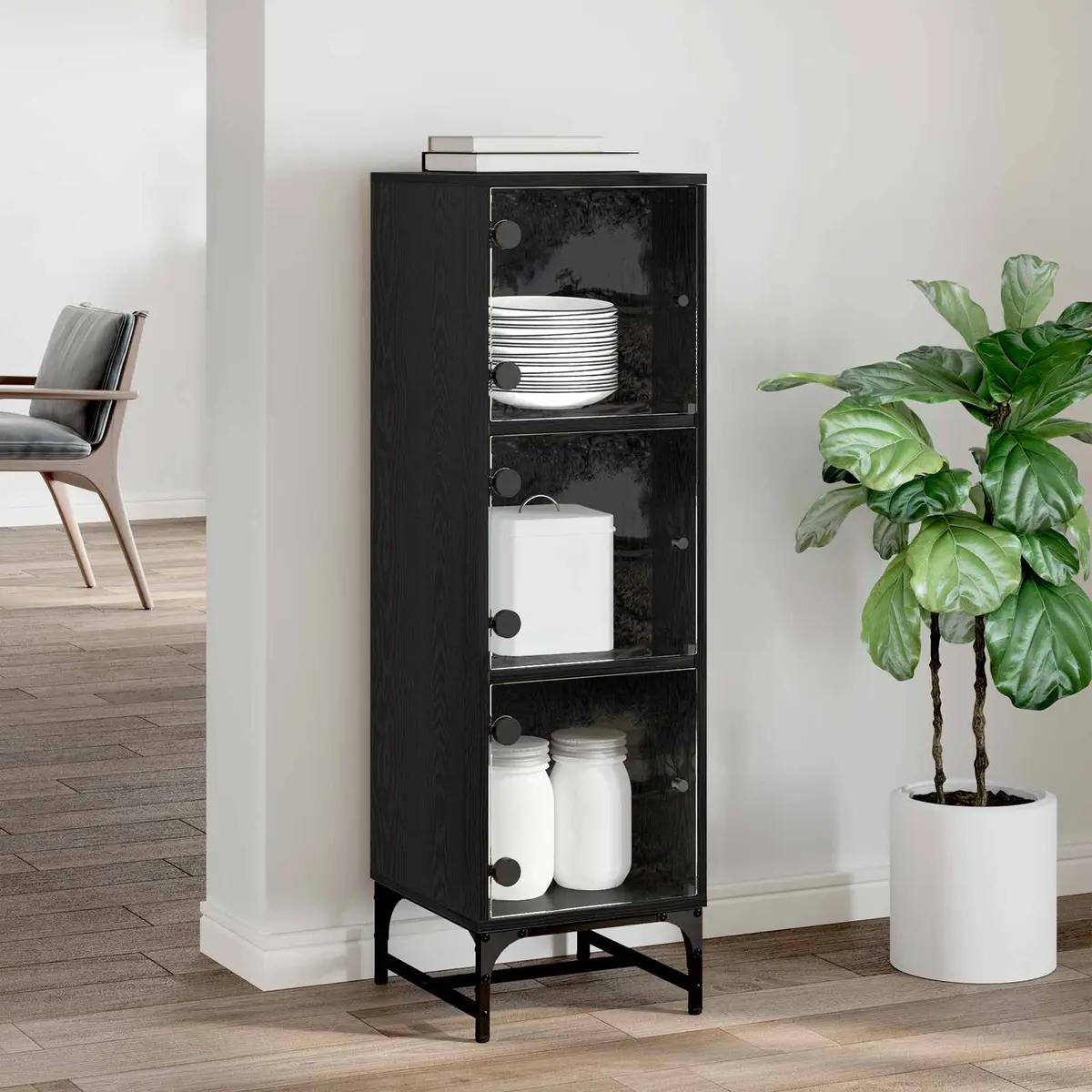 Black Sideboard Modern Storage Cabinet Dining Room Buffet Furniture Engineered