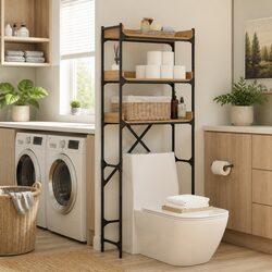 Washing Machine Shelf Laundry Room Storage Organiser Brown Modern Shelving Unit