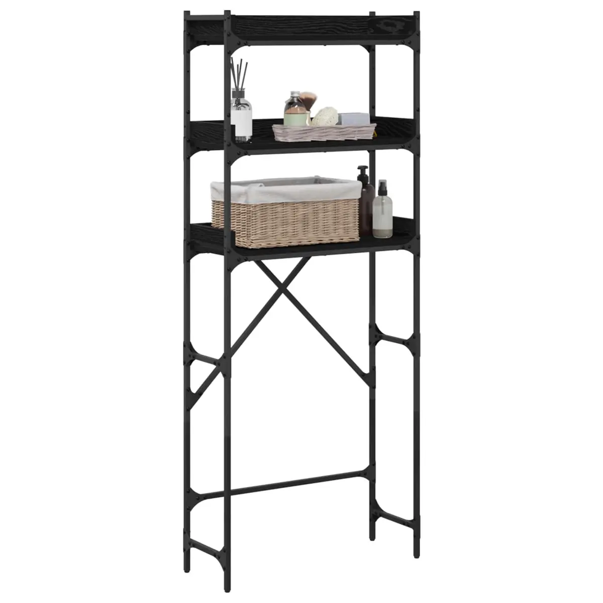 Washing Machine Shelf Engineered Wood Steel 67 x 25 x 163 cm Black