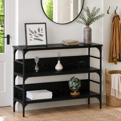 Black Console Table with Engineered Wood and Steel Frame