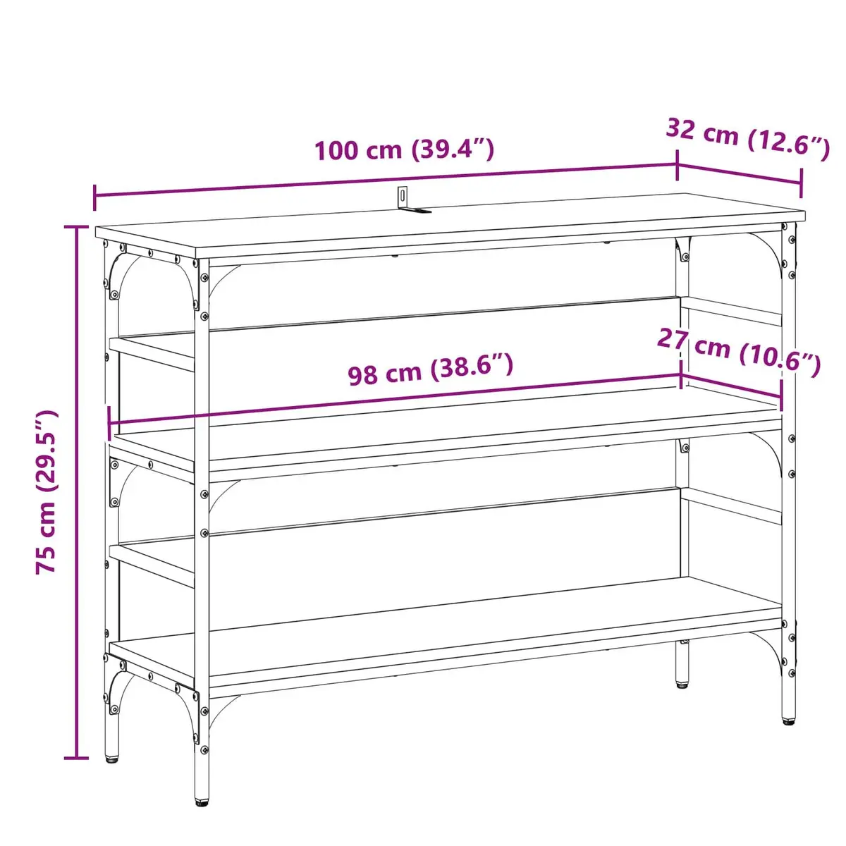 Black Console Table with Engineered Wood and Steel Frame