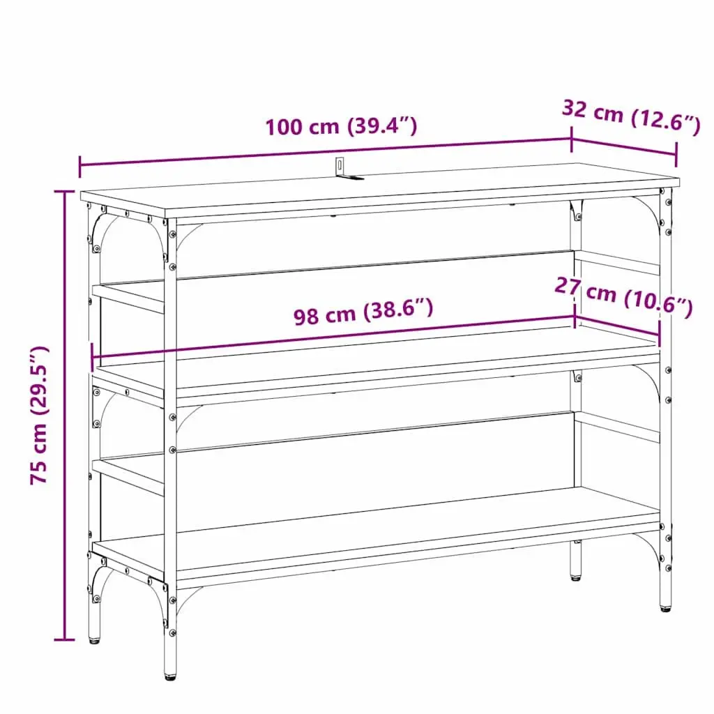 Black Console Table with Engineered Wood and Steel Frame