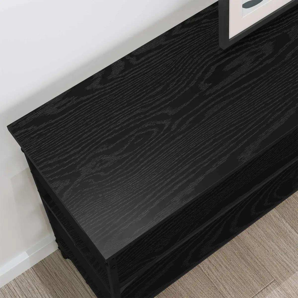 Black Console Table with Engineered Wood and Steel Frame
