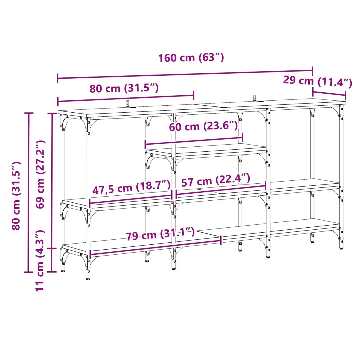 Industrial Black Oak Console Table with Steel Frame