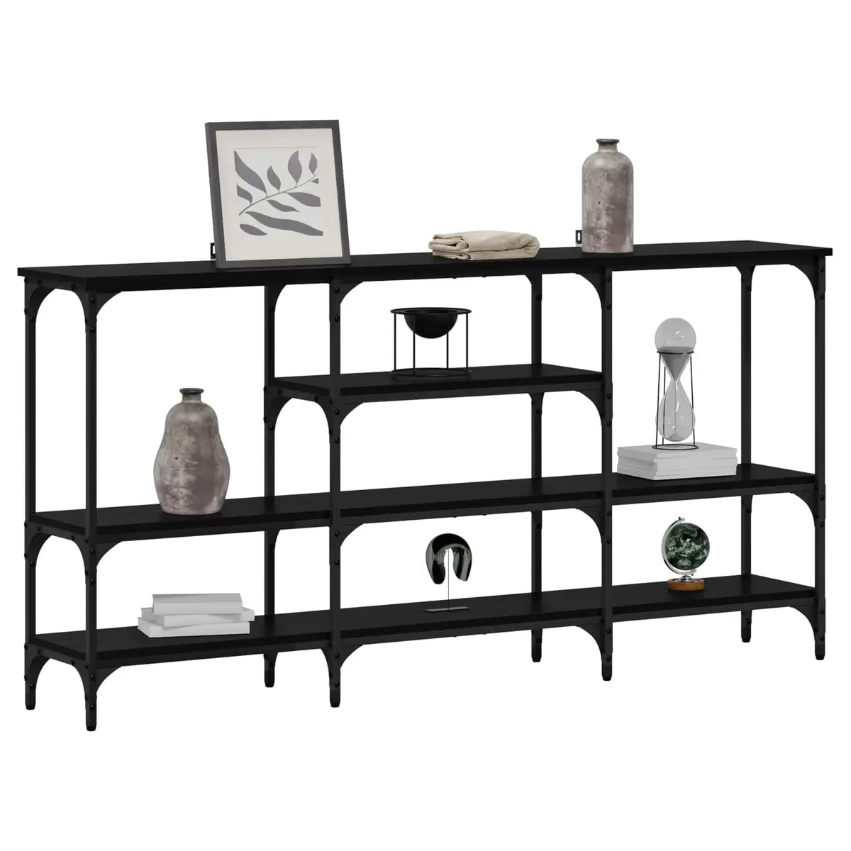 Industrial Black Oak Console Table with Steel Frame