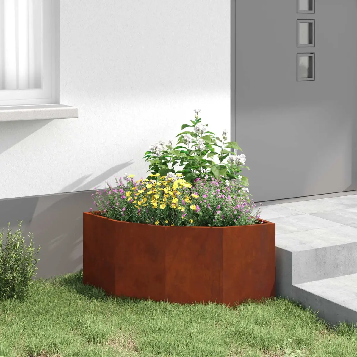 Corner Planter Steel 60x60x35cm Brown