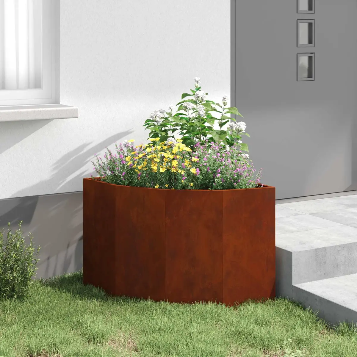 Corner Planter Steel 60x60x50cm Brown