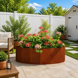Durable Half Round Garden Planter 120x60x35cm Steel Brown